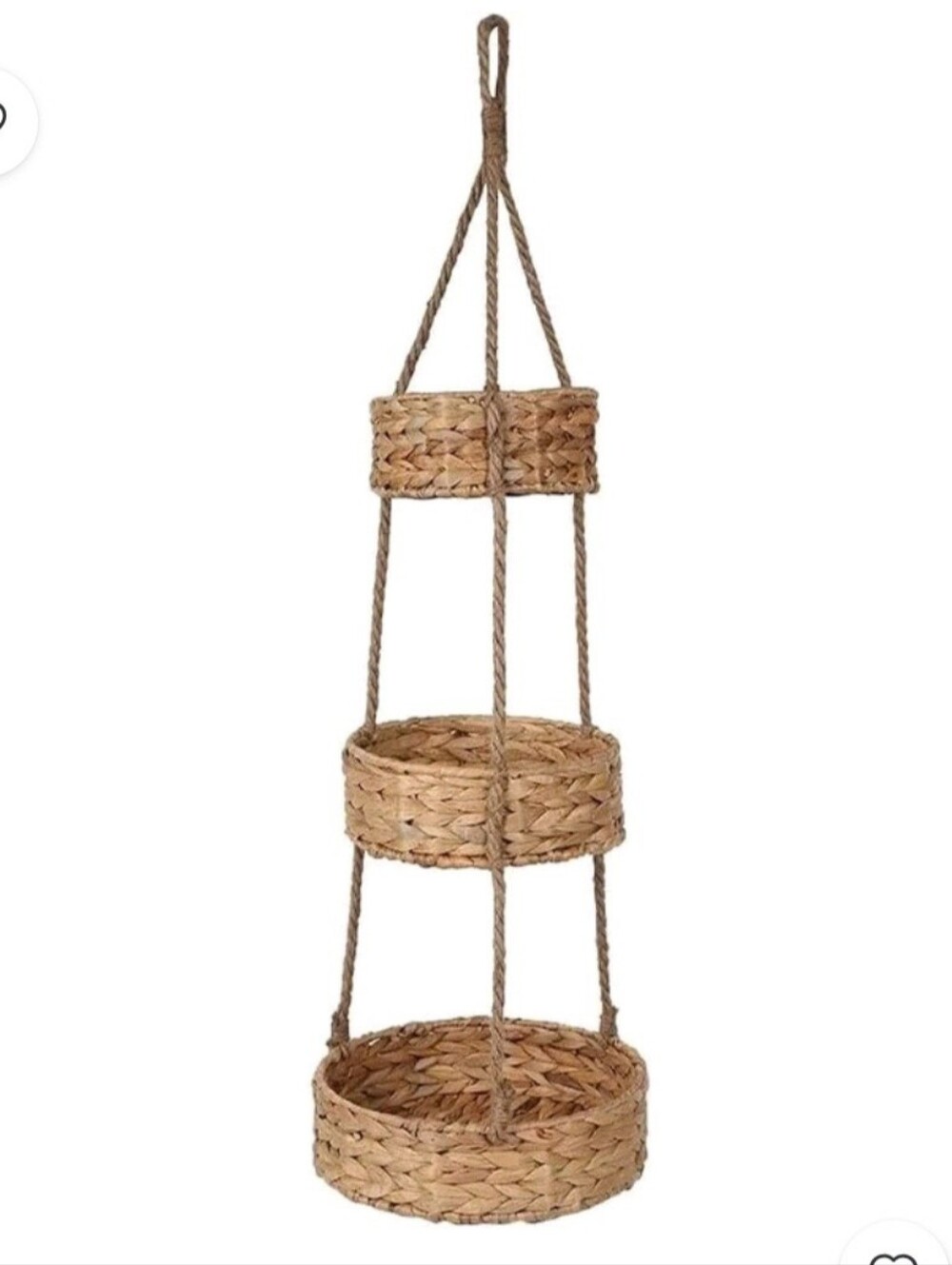 Hanging 3-Tier Woven Basket Organizer Fruit Basket - Natural